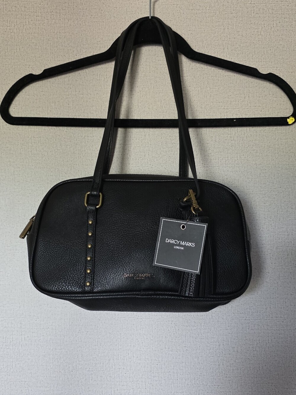 Darcy Marks Black Pebbled Leather Shoulder Bag with Tassel